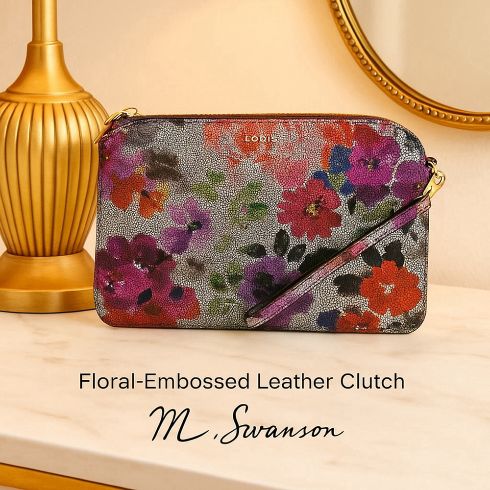 Lodis Floral Print Reptile Embossed Leather RFID Wristlet Clutch NWOT Multicolor